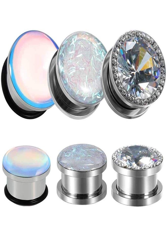 TBOSEN 6 PCS Big Cubic Zirconia Stainless Steel Screw Ear Gauges Plugs Tunnels Expander Body Piercing Jewelry Set - Image 1